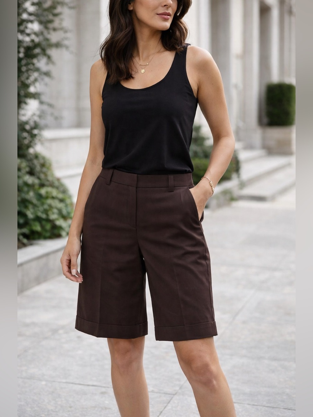 Worthington Brown Tailored Shorts 14 Quiet Luxury Coastal Cowgirl Minimalist